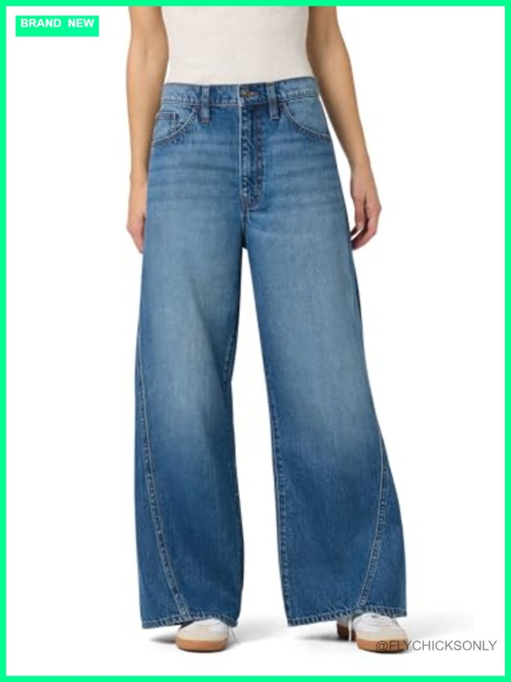 High Rise Wide Leg Denim Jeans Comfort Stretch Track Detail Wide Leg Pants